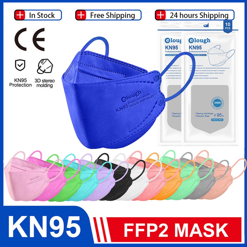 Elough Colored FFP2 Mascarillas FPP2 homology ada Adult KN95 Masks 4 Ply 3D Fish Mask CE Certificate ffp2fan Máscara KN95 FFPP2