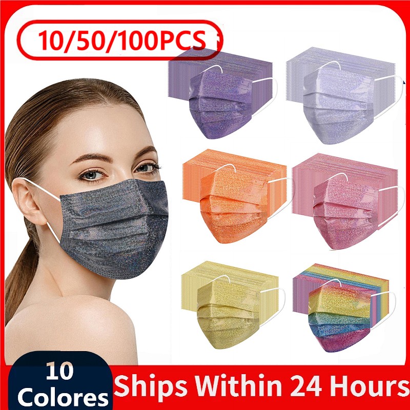 10-100pcs Bronzing Pink Disposable Face Mask Black Reflective Mouth Mask Party Unisex Protective Adult Fashion Mascarilla Masque