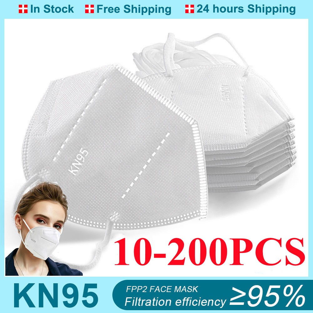 10-200pcs Mascarilla KN95 White Face Masks Filter FPP2 Approved Protective Mask Mouth Mask ffp2fan Mascherine FFP2 Certification