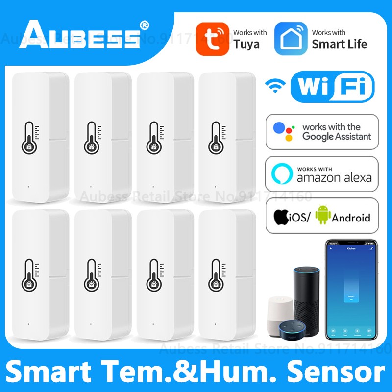 Aubess WiFi Temperature Humidity Sensor Indoor Thermometer Hygrometer Smart Home Security Alarm System for Tuya Smart Life Alexa