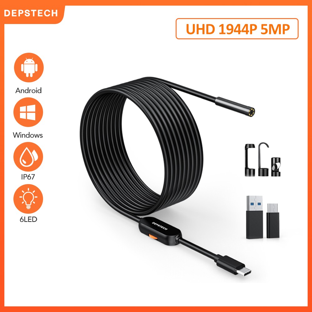 DEPSTEK 5MP Car Endoscope for Android Smartphone 1944P Mini Camera Probe Endoscope Camera for Mobile Android PC Type C USB