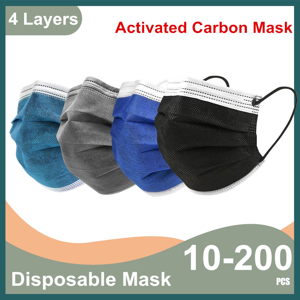 10-200pcs Black Disposable Mask Mascarilas Quirogecas Homeopathic Protective Activated Carbon Mask Face Mouth Masks 4 Layers