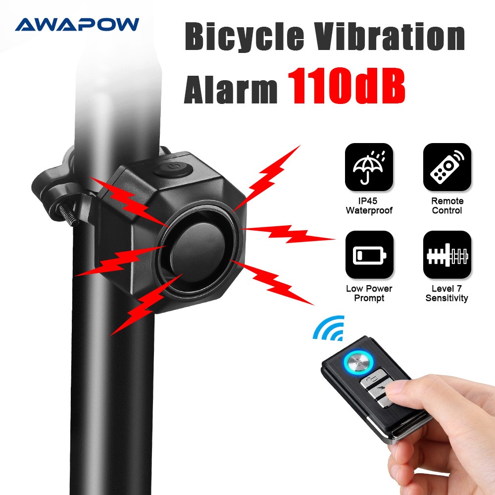 Awapow Wireless Bike Vibration Alarm USB Charging Motorcycle Bicycle Alarm Remote Control Anti-theft Alarm System Bike Detector