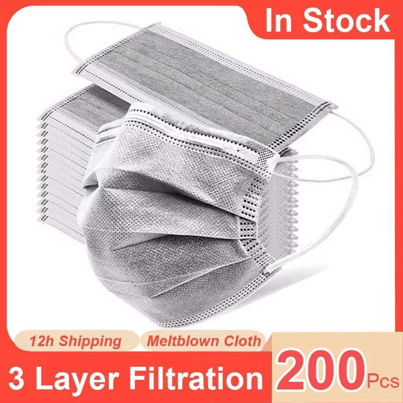 10/50/100/200pcs Disposable Face Mask Gray Dust Protective Face Mask Adult Mouth Masks 3 Layers Non-Surgical Mascarillas