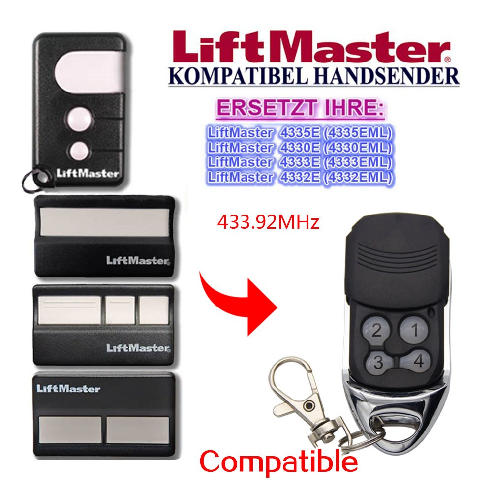 جهاز التحكم عن بعد من Chamberlain Liftmaster 4335E 4330E 4333E 4332E جهاز تحكم عن بعد 433.92 ميجاهرتز متوافق مع جهاز التحكم عن بعد 433 ميجاهرتز