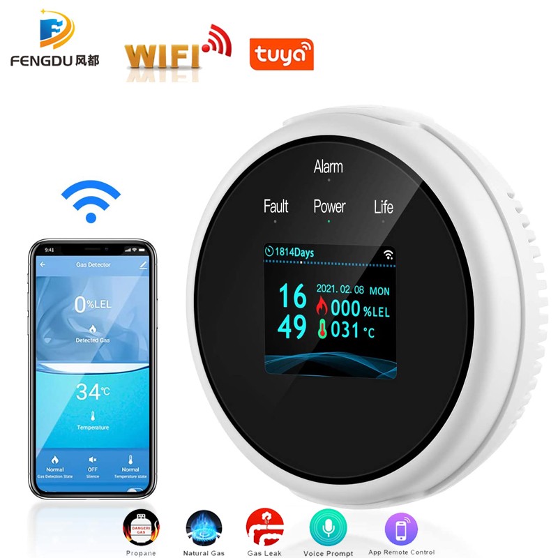 Smart Gas Leak Detector Tuya WiFi Smart Natural Gas Alarm Sensor LED Digital Gas Smoke Alarm Works with Smartlife