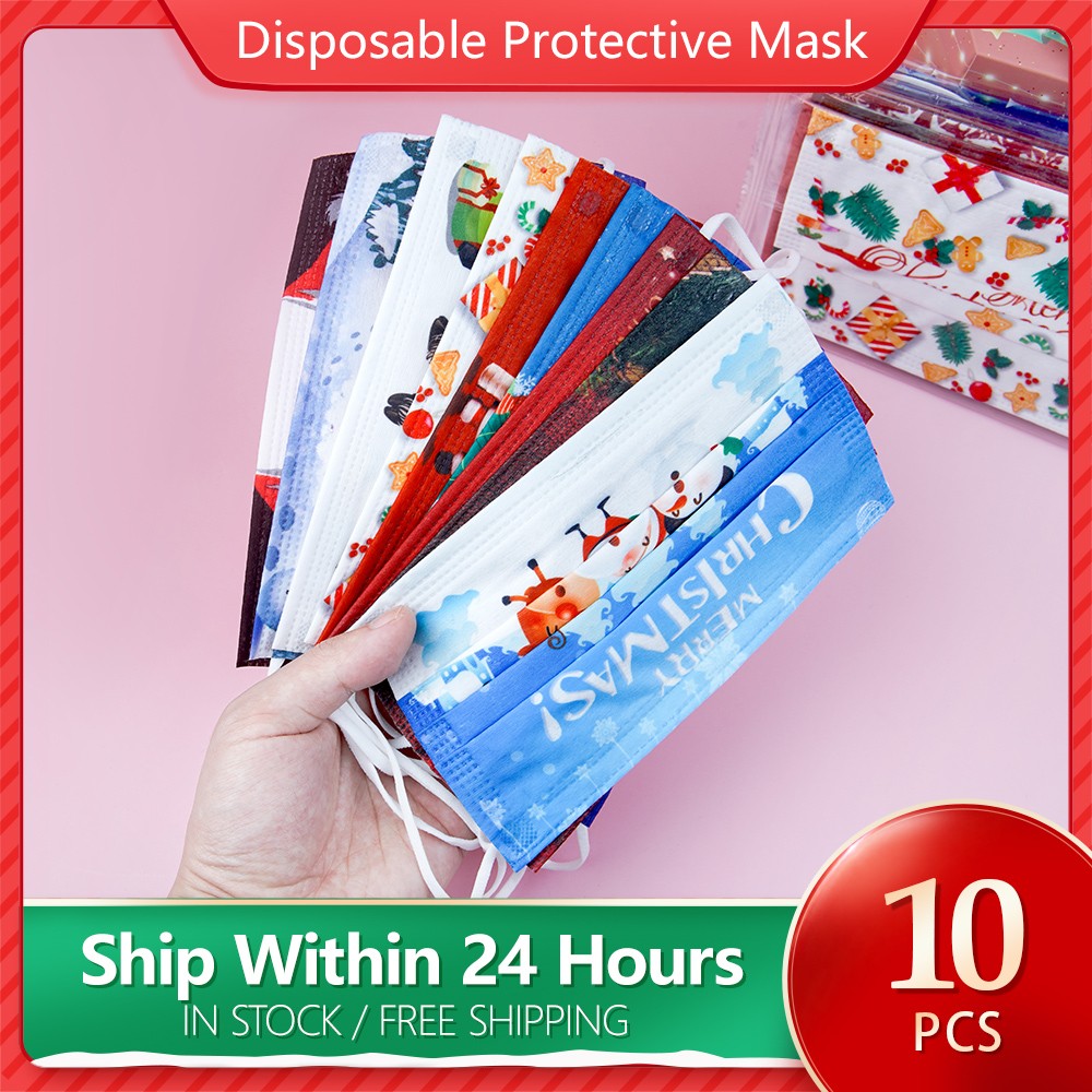 Face Protection Mask Disposable 3 Layers Adult Christmas Mouth Masks Printed Cosplay Mascarillas Navidad Desechables