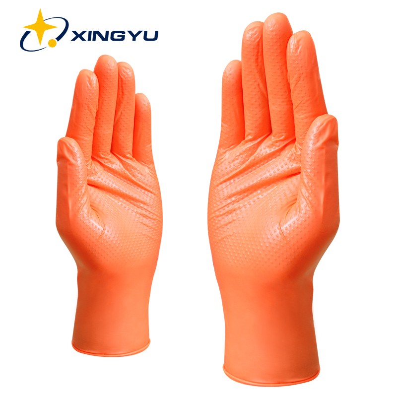 Strong nitrile gloves 50pcs orange black diamond pattern 6mil 8mil safety work gloves nitrile gloves 50pcs extra strong