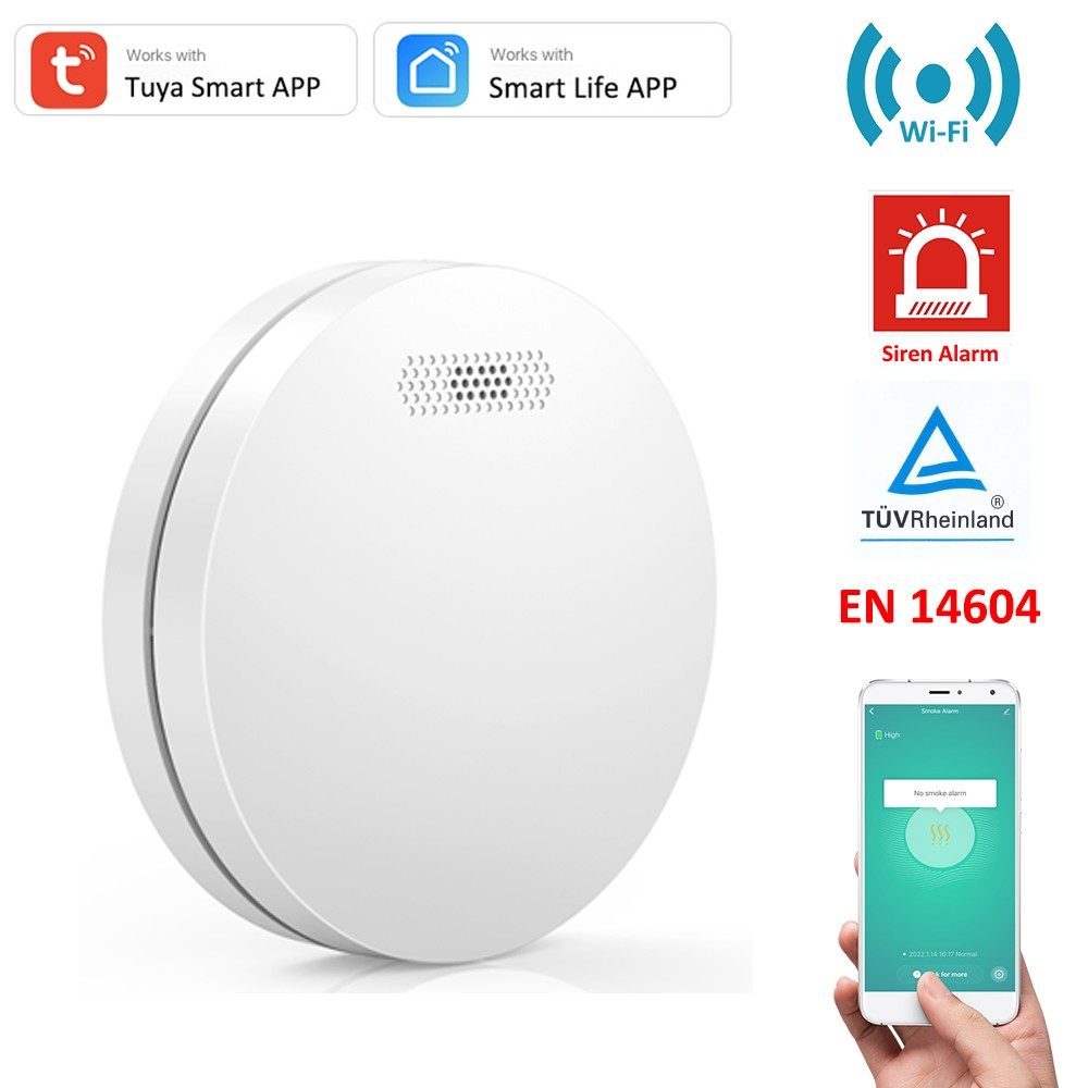 Tuya WiFi Smoke Sensors Fire Protection Alarm 80DB Siren Sound Smoke Detector Fire Alarm Home Protection System Firefighter