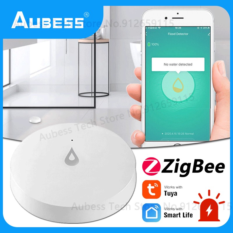 Aubess Tuya Zigbee Water Leakage Sensor Alarm System Smart Water Level Detector Home Security Protection Against Water Leakage