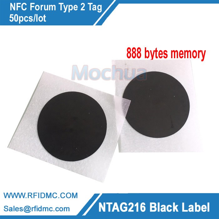 Black NFC NTAG216 Label Sticker Protocol ISO14443A 888 bytes 30mm diameter for all NFC phones