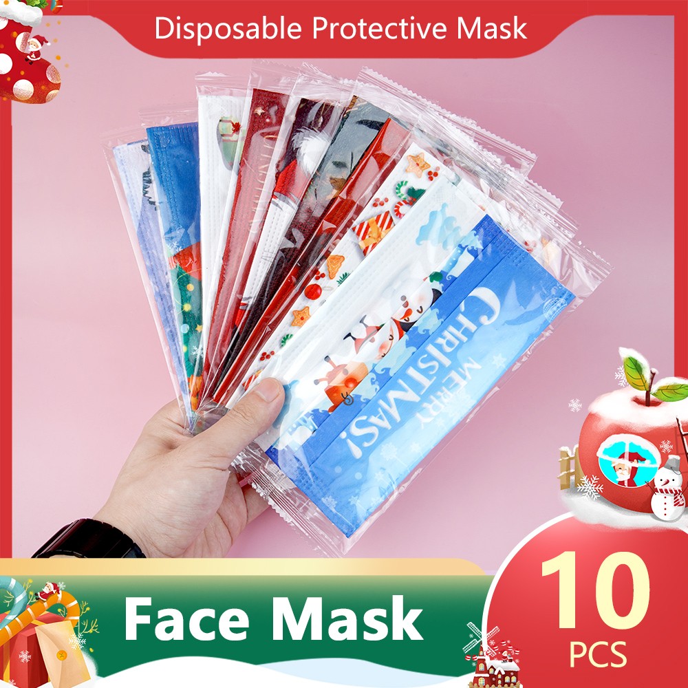 10pcs/bag Christmas Hot Disposable Christmas Mask Black Face Mouth Masks Protective Filter Masks Adult Masque Anti-Dust Mascarillas