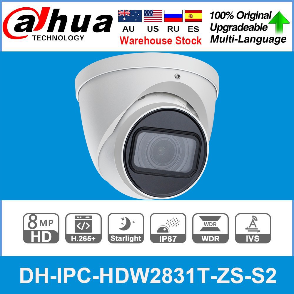 Original Dahua IPC-HDW2831T-ZS 8MP 4K 5X Zoom Vari Focal Poe SD Card Slot H.265+40M IR IVS IP67 Starlight Eyeball IP Camera