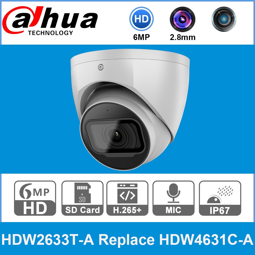 Dahua IP Camera 4MP 6MP PoE Starlight Infrared Night Vision Built-in Mic SD Card Slot IP67 Video Surveillance Replacement 4433C-A 4631C-A