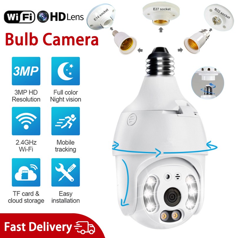 3MP E27 Surveillance Wifi Camera Bulb Night Vision Full Color Panoramic Automatic Human Track CCTV Camera Video Security Monitor