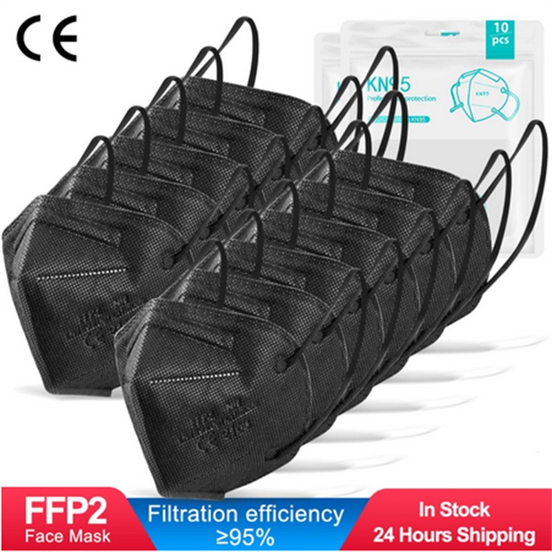 KN95 5 Layer FFP2 Mask Black Respirator Mask CE Approved FFP2, FPP2 FP2