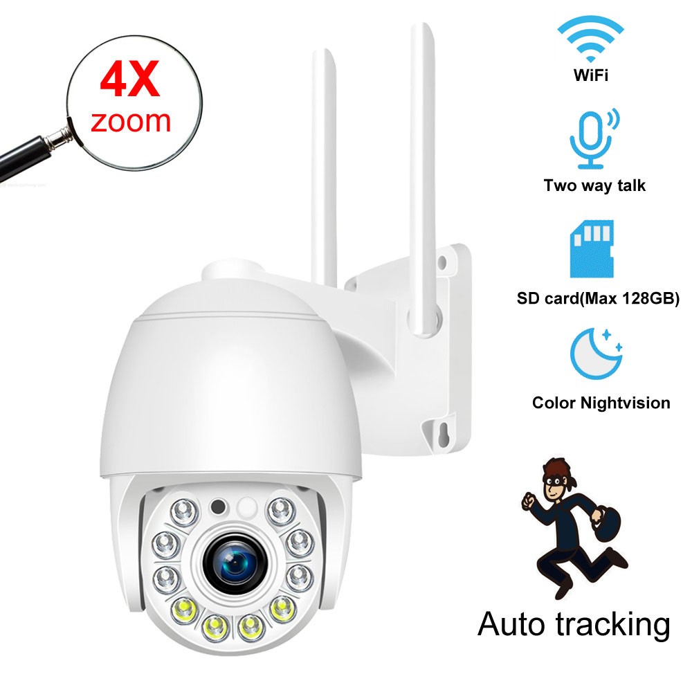 1080P PTZ WiFi IP Camera Outdoor 64GB 128GB SD Card 4x Digital Zoom Auto Tracking Wireless P2P Audio 2MP Security CCTV Camera