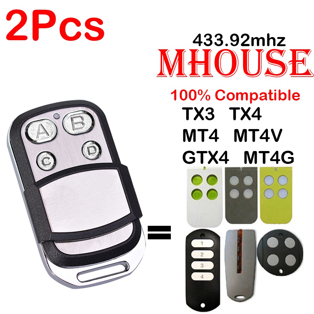 2pcs Mhouse/MyHouse MOOVO Garage Gate Remote Control Compatible TX4 TX3 GTX4 GTX4C MT4 MT4G MT4V 433.92mhz Garage Door Opener