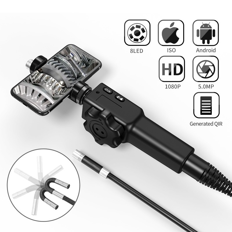 5.5mm/8.5mm 5.0MP 180 Degree Industrial Orientation Borescope Endoscope Automotive Inspection Camera with 6 LED for iPhone Android PC