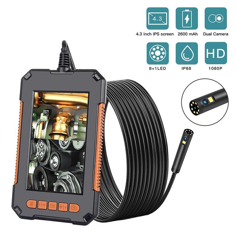 P40 Industrial Endoscope Dual Camera 1080P 4.3" IPS Screen IP68 Waterproof Snake Camera With 8 LED Lights 2600mAh Battery