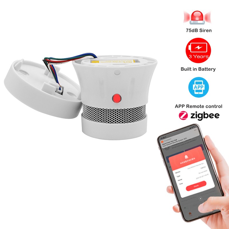 Zigbee smart smoke alarm safety protection wifi tuya sensitive control fire detector battery powered with sound and light alert