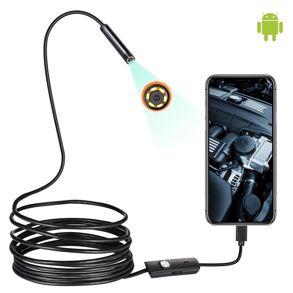 7mm Endoscope Camera Waterproof Mini 1M Soft USB LED Micro Endoscope for Car 6 LEDs Adjustable Sewer Camera Android/PC