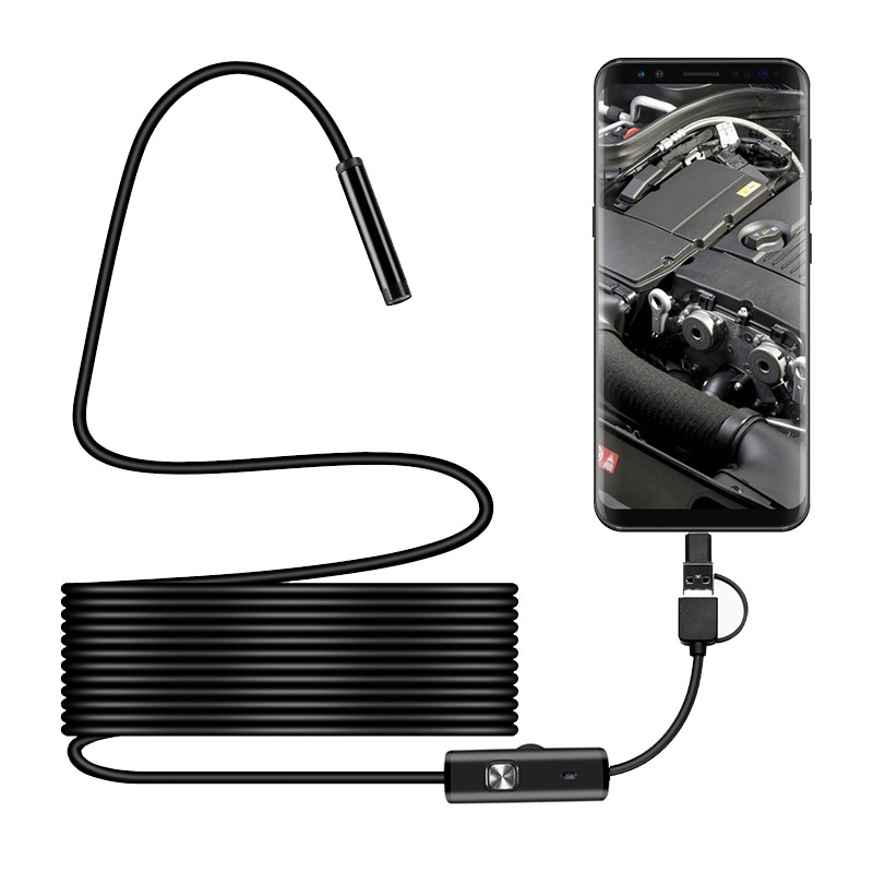 7mm Android Endoscope 3 in1 Tpye-c USB Micro USB 6LED Waterproof Endoscope Car Inspection Camera Inspection Endoscope for Smartphone PC