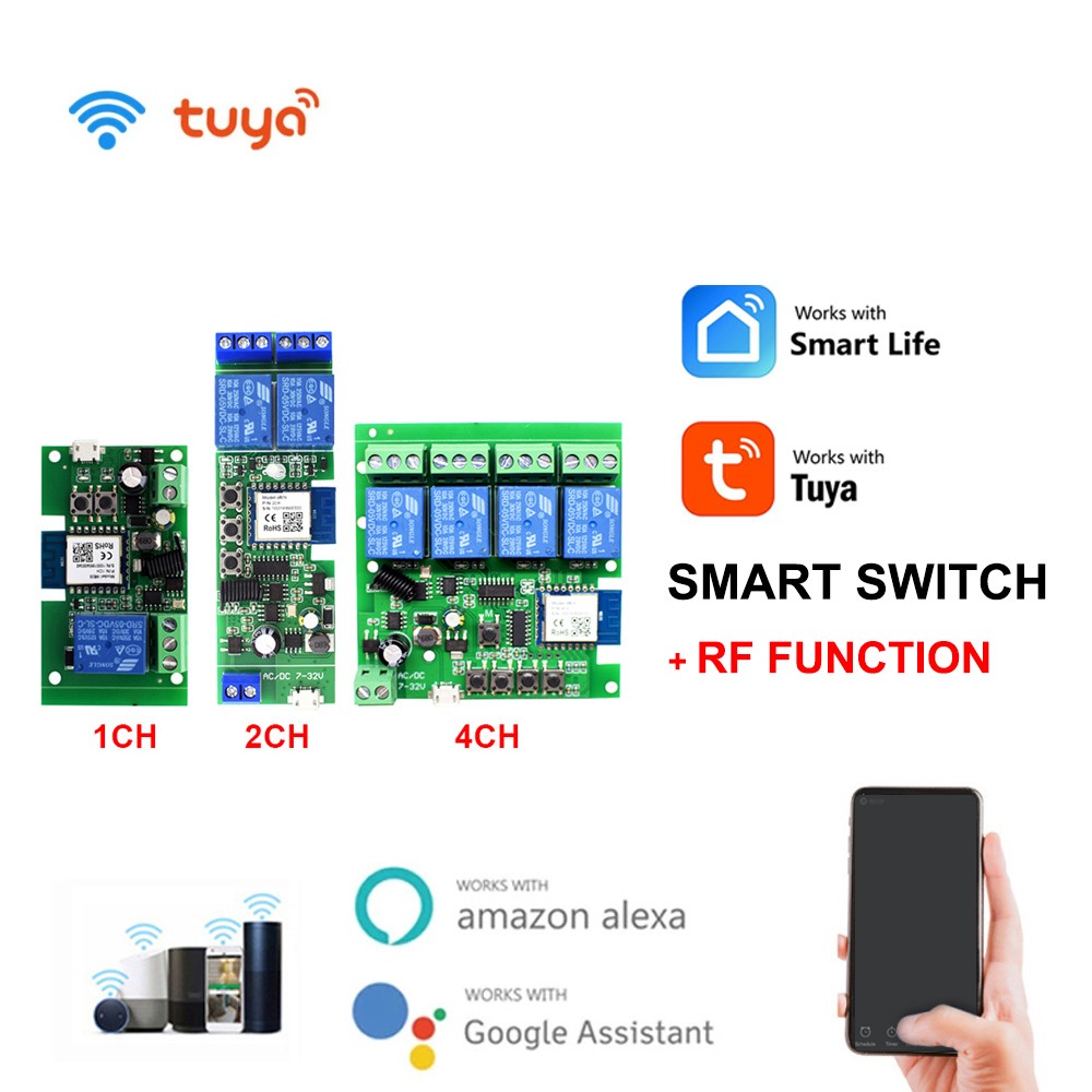 Smart WiFi Light Switch Garage Door Opener Controller 1/2/4 Gang RF 433 Module Tuya App Wireless Remote Control Work with Alexa