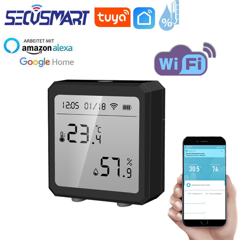 2022 Tuya Wifi Smart Temperature Sensor Humidity Sensor Indoor Thermometer LCD Display Alexa Google Home Support