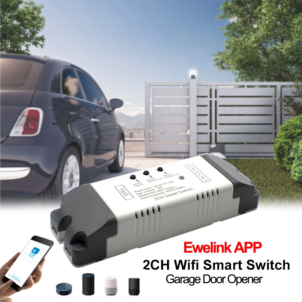 EWelink Smart WiFi Garage Door Opener Remote Control Switch 12V 24V RF Receiver Relay Module 2CH Inching Interlock Self Locking