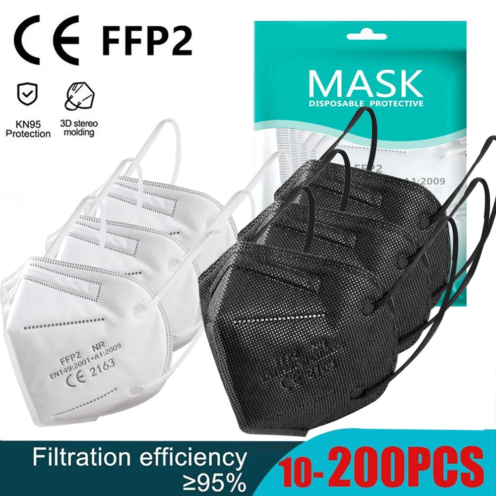 10-100 قطعة ffp2mascarillas ngra Black kn95 mascarillas negra الكبار 5 طبقات fpp2 وافق kn95 CE تنفس قناع الوجه ffp2 قابلة لإعادة الاستخدام ffp2