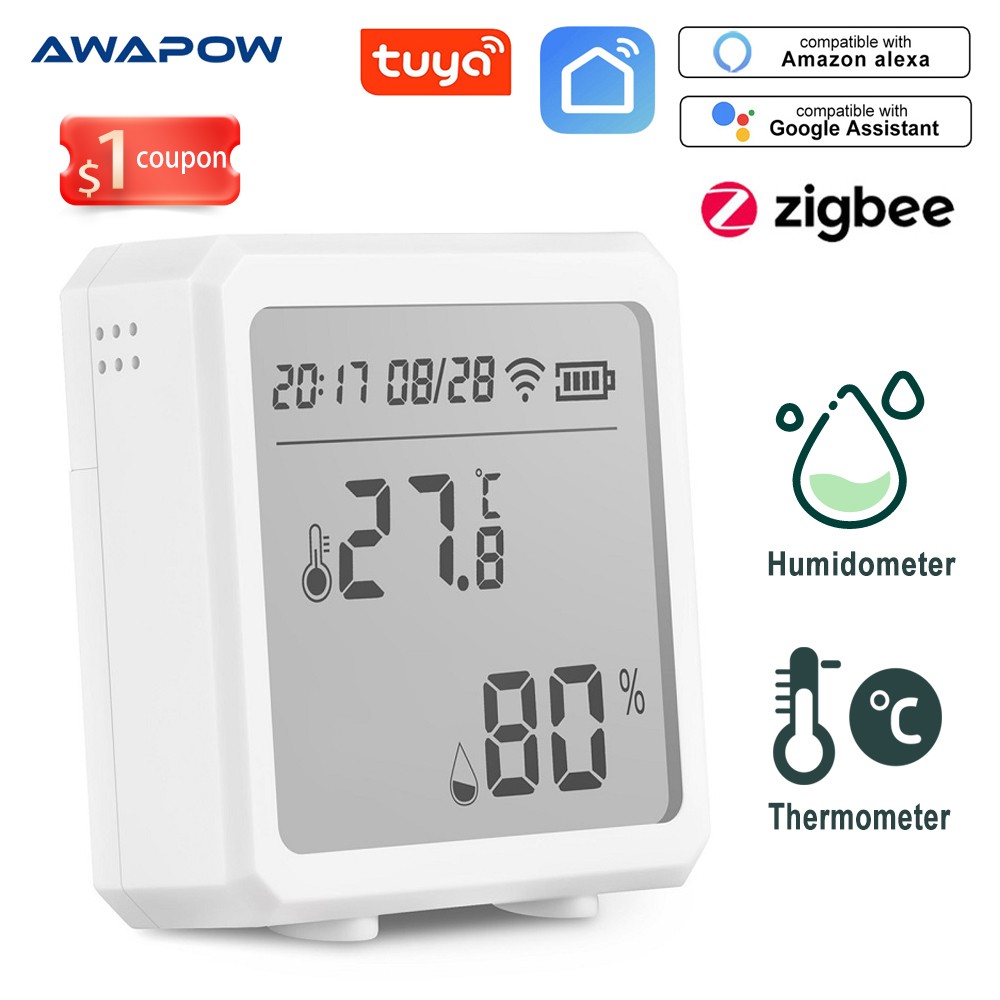 Awapow Tuya Smart ZigBee 3.0 Temperature and Humidity Sensor Indoor Hygrometer Thermometer Support Alexa Google Home Smart Life