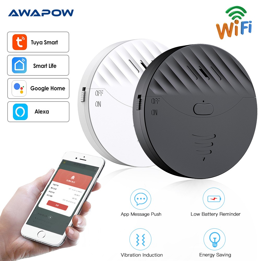 Awapow Tuya WiFi Door Window Alarm Vibration Sensor Wireless Vibration Detector 130dB Audio For Home Security Anti-theft System