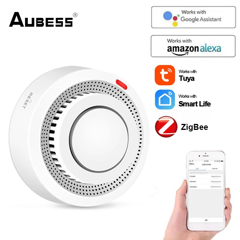 Tuya Zigbee Smoke Detector Fire Protection Standalone Alarm Sensor Battery Operated Smart Life Push Alert Home Security