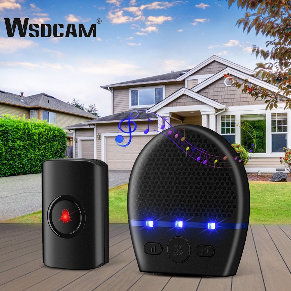 Wireless IP65 Waterproof Doorbell WSDCAM Smart Home Doorbell Chime Kit LED Flash Outdoor House Welcome Security Alarm Bell