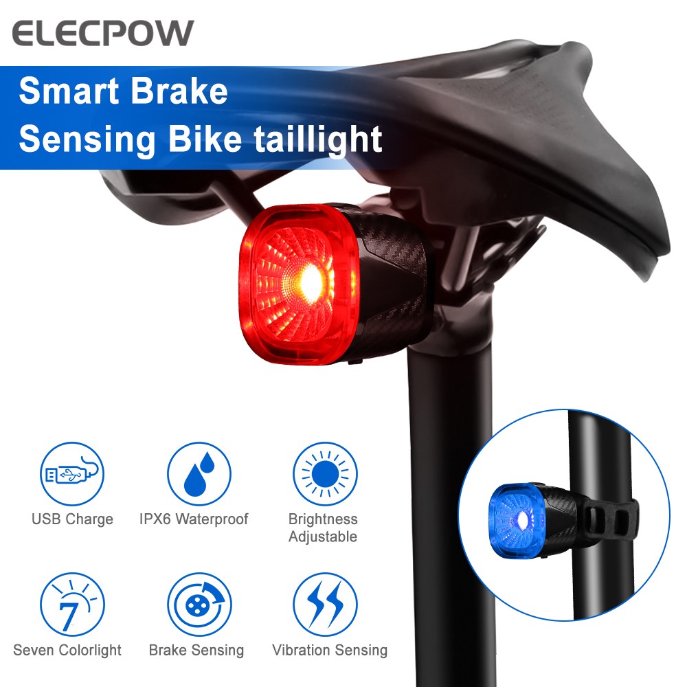 Elecpow Bicycle Taillight Smart Auto Sensor Brake Light USB Rechargeable Waterproof Bike Rear Light 5 Flash Modes Ride Light