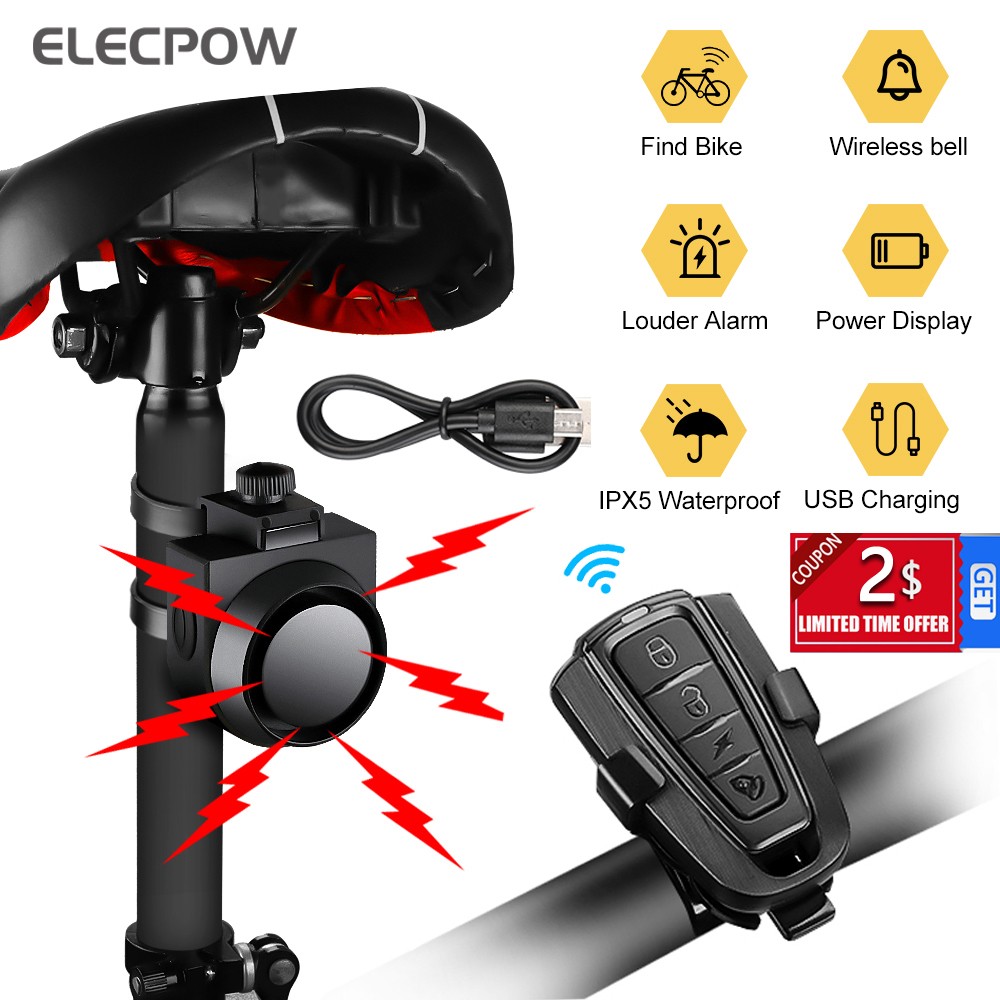 Elecpow Wireless Waterproof Bike Vibration Alarm USB Charging Remote Control Bicycle Motorcycle Electric Car Alarm System