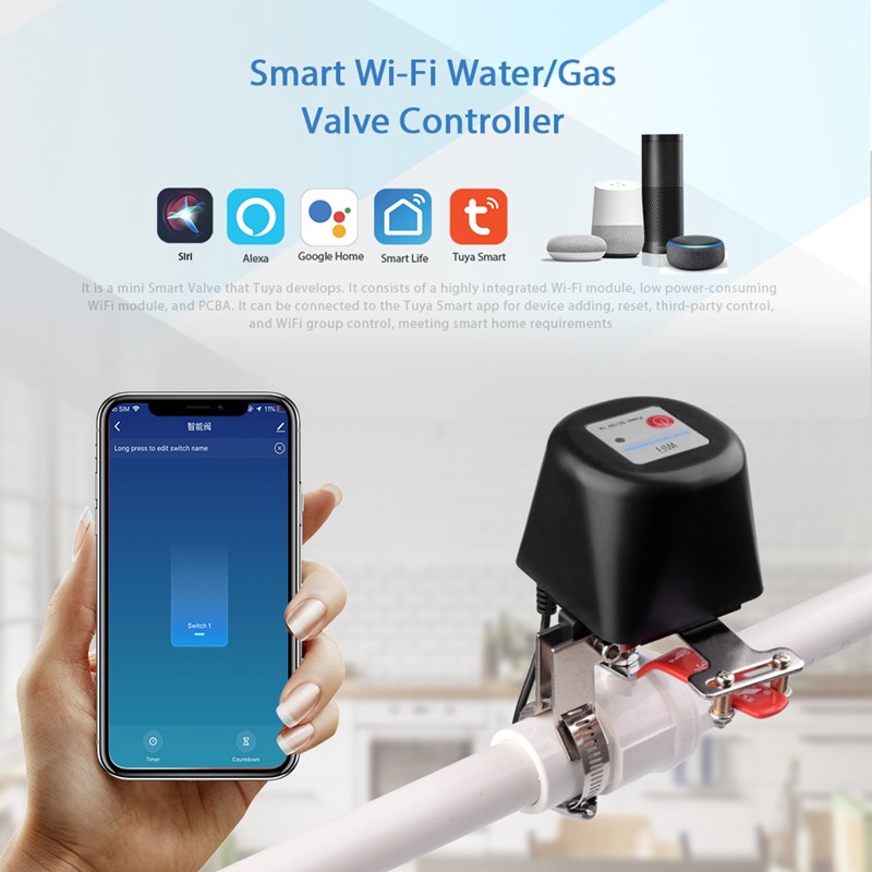 Tuya WiFi Water Valve Smart Gas Valve Smart Life App Control Vioce Control by Alexa Echo Google Assistant
