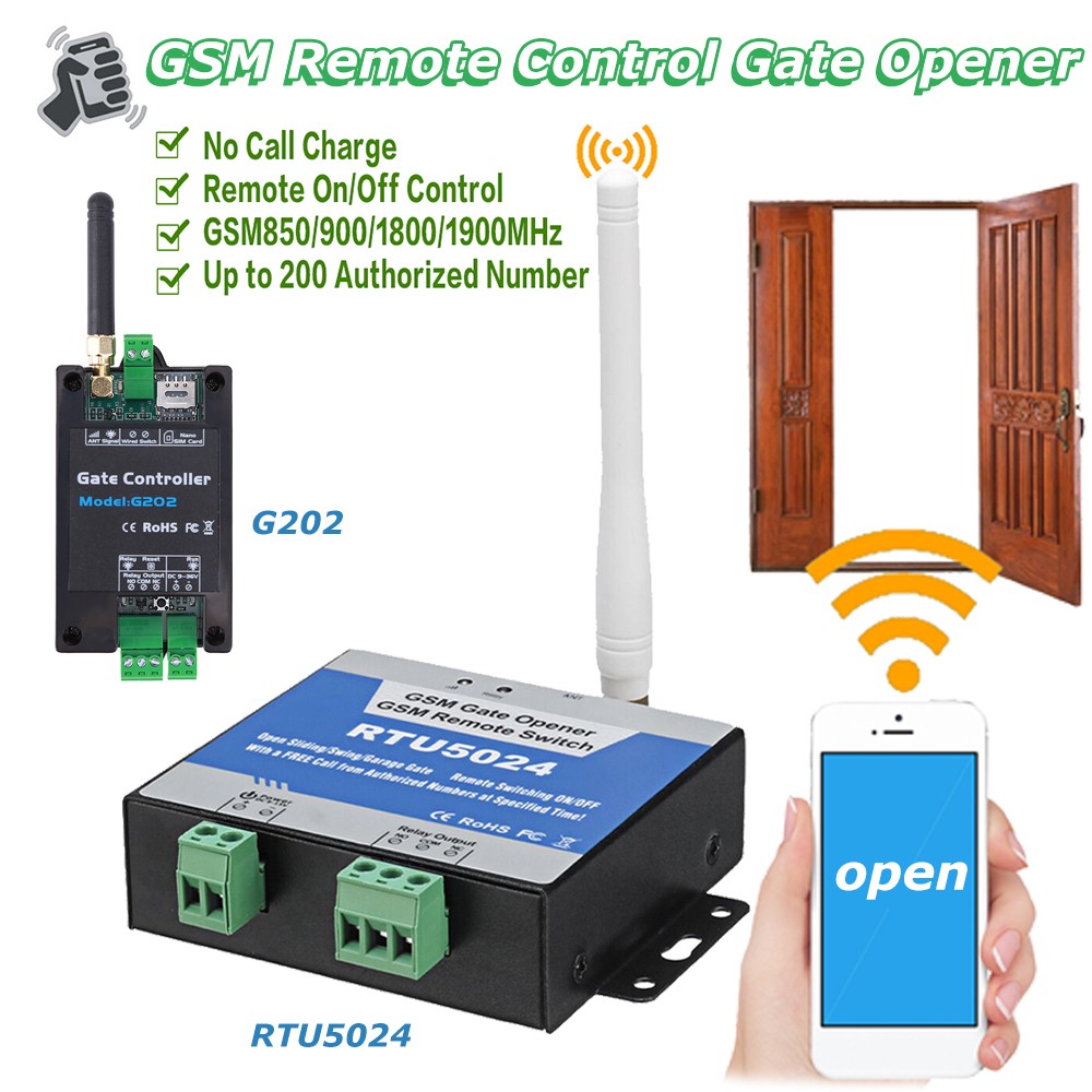 G202/RTU5024 2G GSM Gate Opener Relay Switch Wireless Remote Control Door Access Free Call 850/900/1800/1900MHz Door Opener