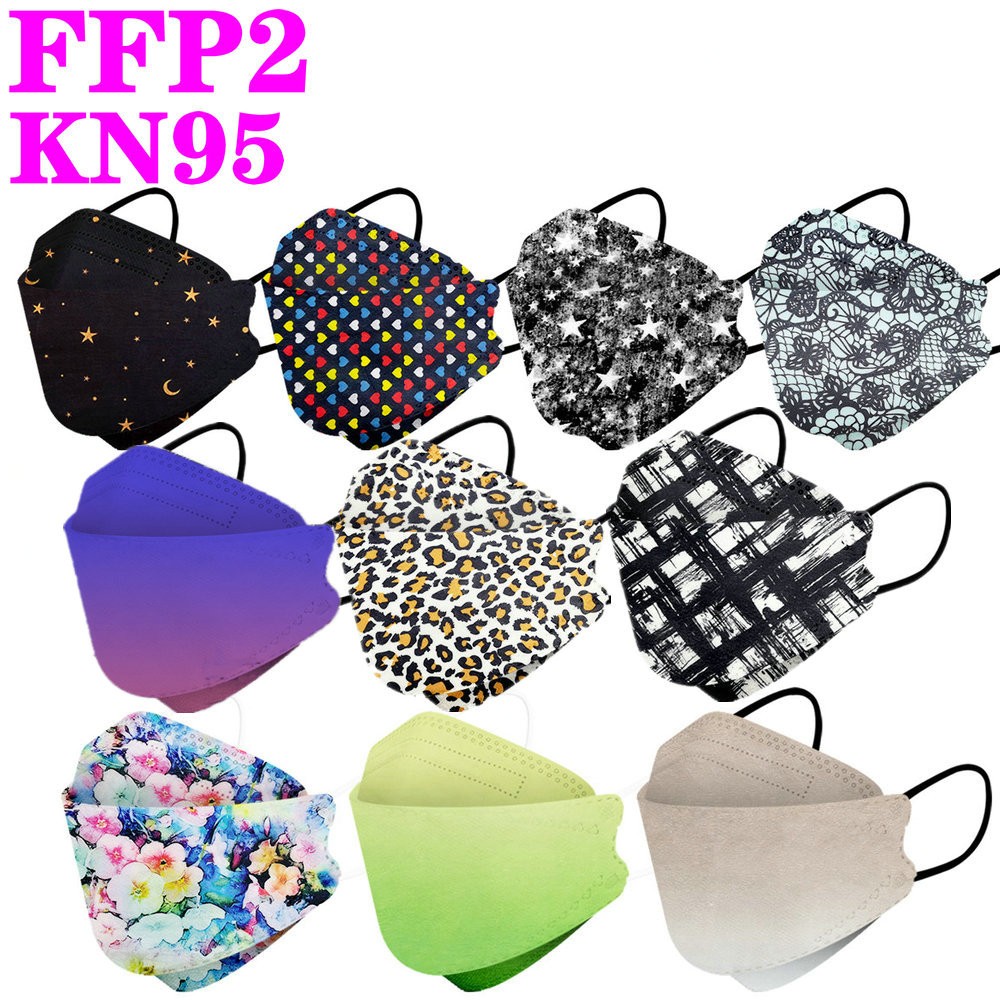 Wholesale KN95 FFP2 CE 100-200pcs 80 Unique Print Fish Mask Mascarillas Protective Breathing Adult Woman Colorful Masques