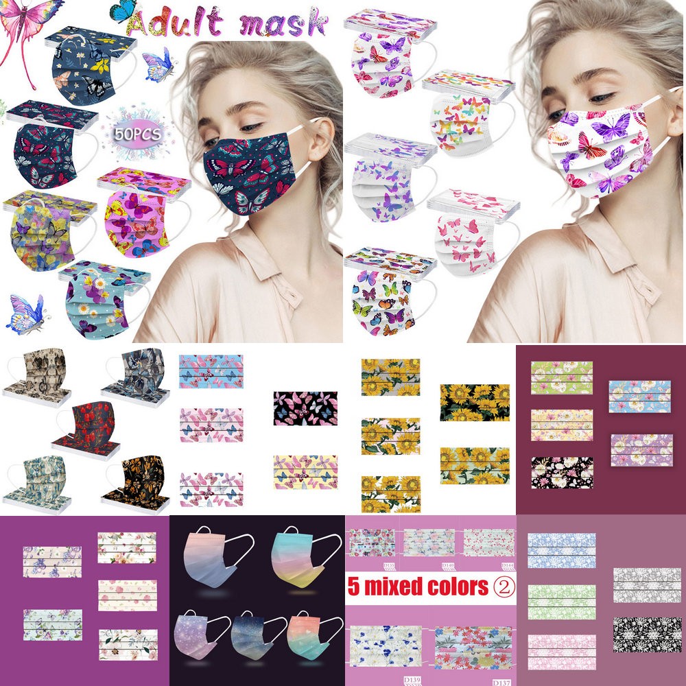 Lovely Adult Face Maskn Disposable Mask 3 Layer Butterfly Flower Fashion Women Mouth Mascherine Mascarilla Masque