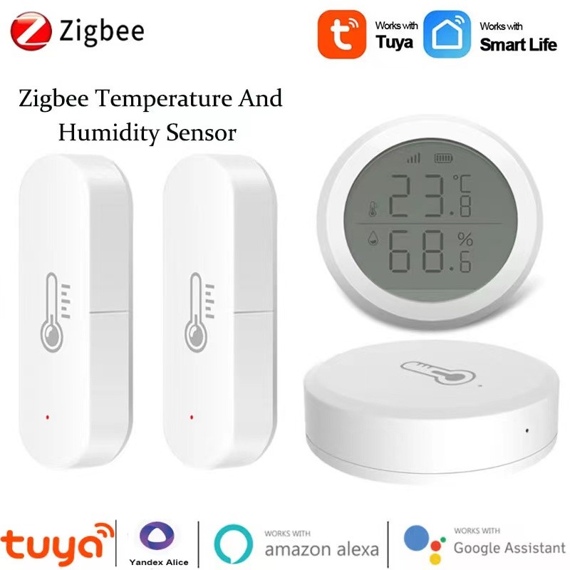 ZigBee Smart Temperature Humidity Sensor Battery Powered Tuya/Smartlife APP Remote Control Works with Alexa Google Assistant