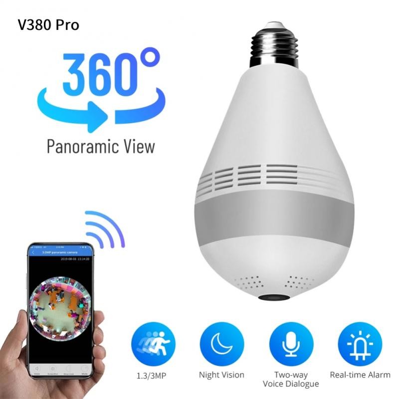 360 Degree Wireless Panoramic WiFi Camera Fisheye 3MP Night Vision Home Security IP Camera E27 Camera Audio Bulb