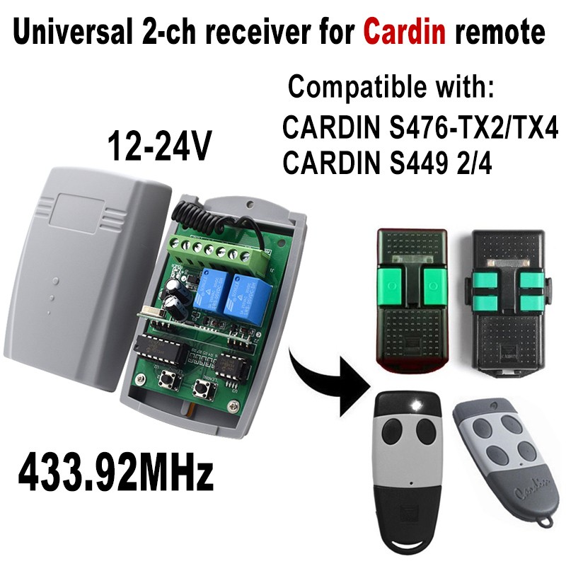 1pc 433.92MHz 433MHz Garage Receiver for Cardin S449 Rolling Code Cardin S476 tx2 tx4 Remote Control for Cardin Garage Door