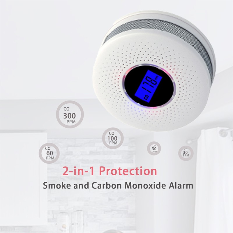 Professional fire protection combination smoke alarm CO carbon carbon monoxide detector sound and light dual sensor for home apartment