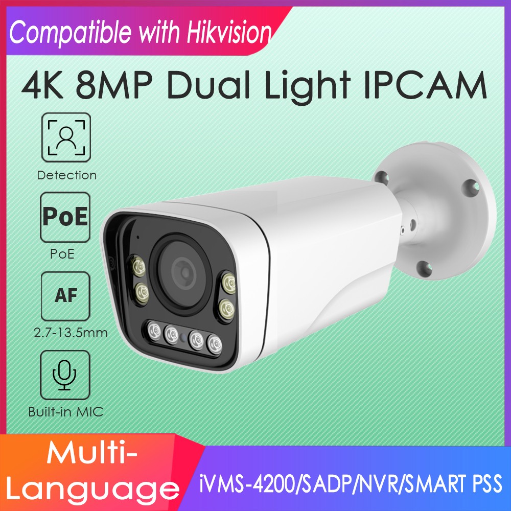 IMX415 4K 8MP Bullet IP Camera Compatible with HikvisionFull Color Vision POE CCTV Home Security Surveillance Motion Detection