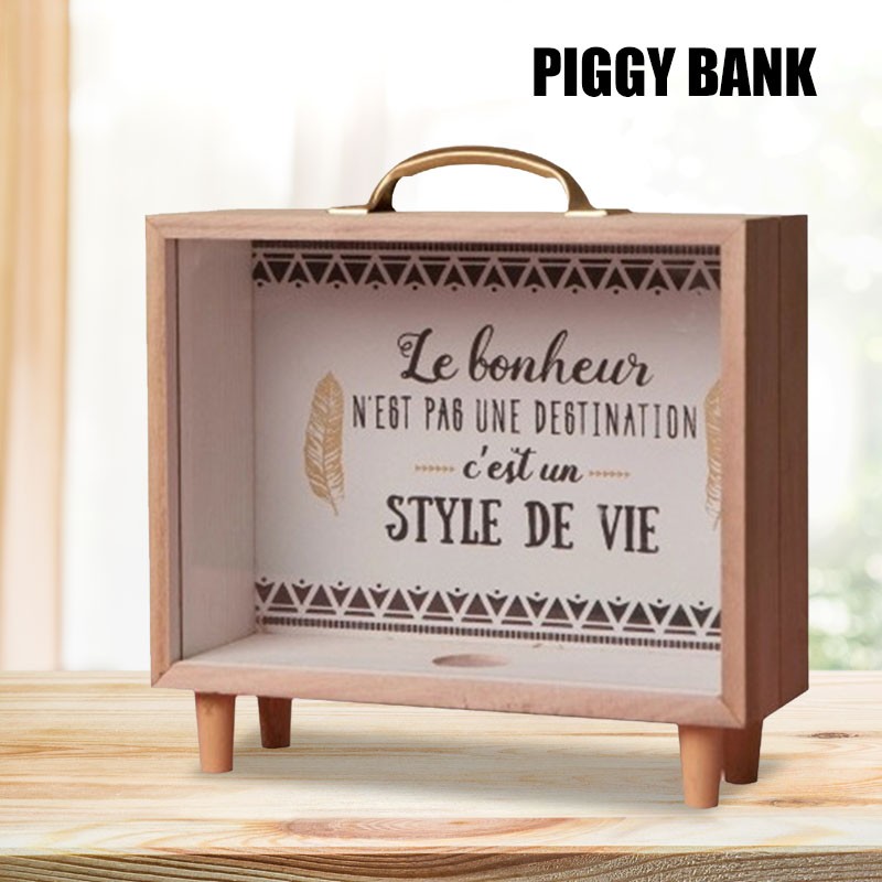 Wooden Piggy Bank Desktop Clear Money Box Coin Cash Bank Container Money Saving Boxes Storage Tanks Saving Jar Crafts Home Decor