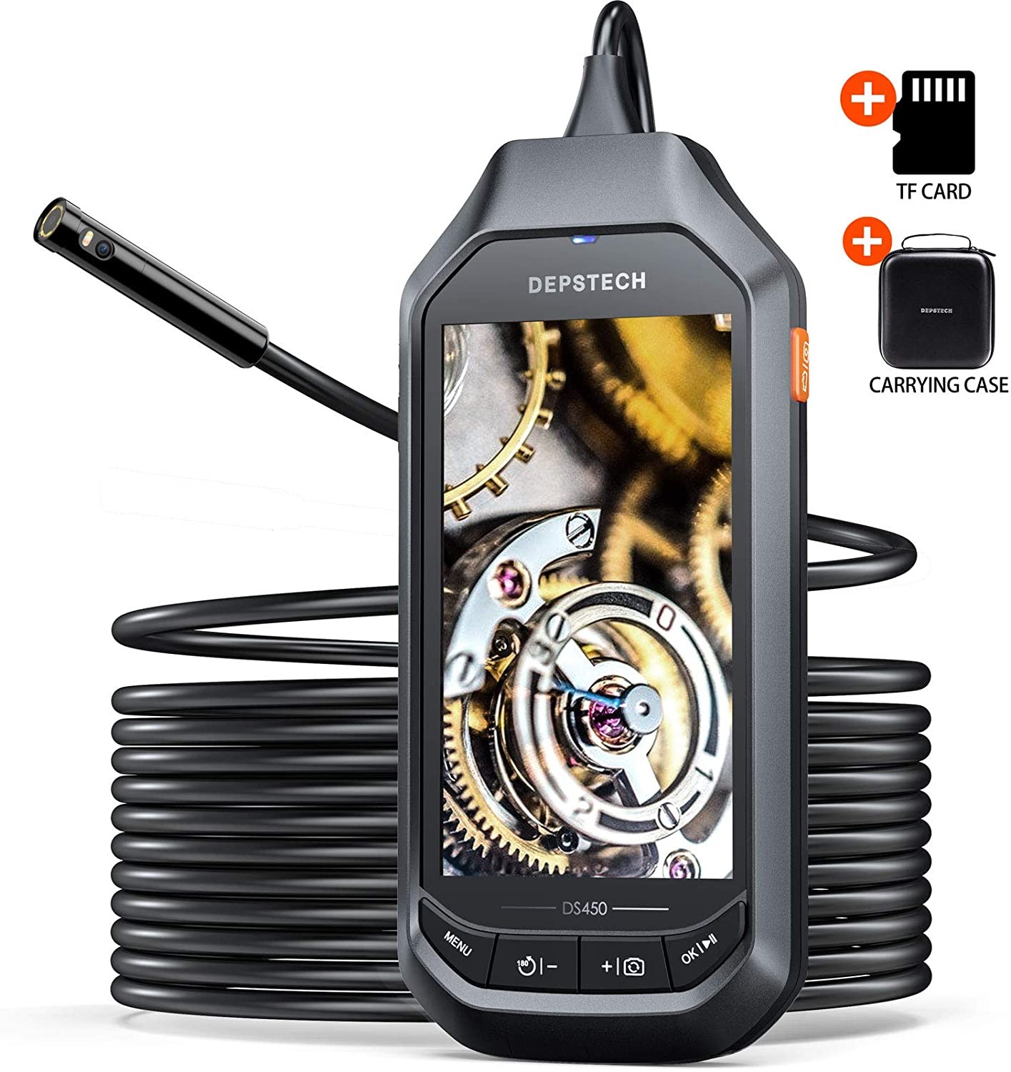 1080P Dual Lens Video Endoscope Camera with 4.5" IPS LCD 2.0MP HD Inspection Camera with 7 LED 32GB TF for Car Sewer