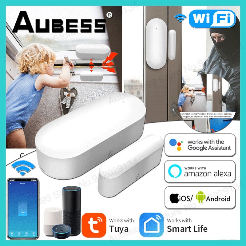 wifi door sensor tuya smart door open/closed wifi detector app alert alert/sound security alarm with alexa google home