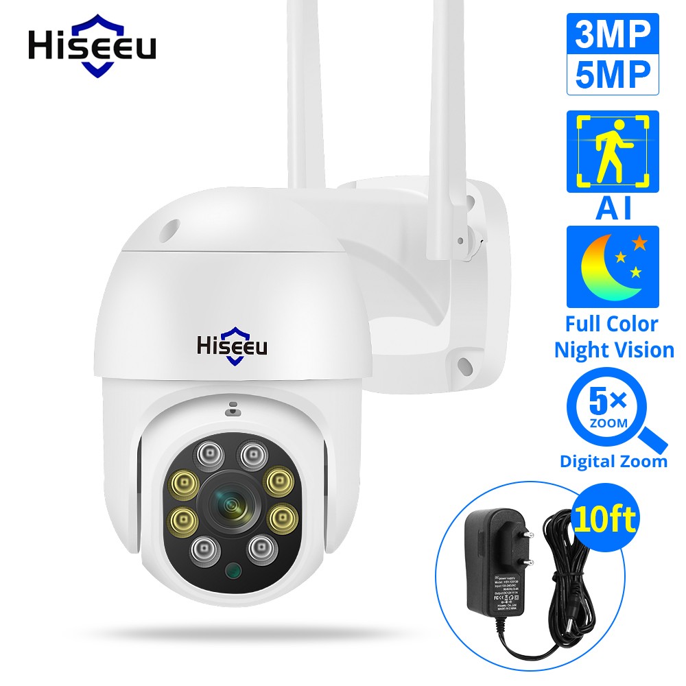 Hiseeu 2022 Wireless 3MP PTZ IP Dome Camera Outdoor WiFi Two Way Audio CCTV 2MP Camera Smart Video Surveillance 5MP